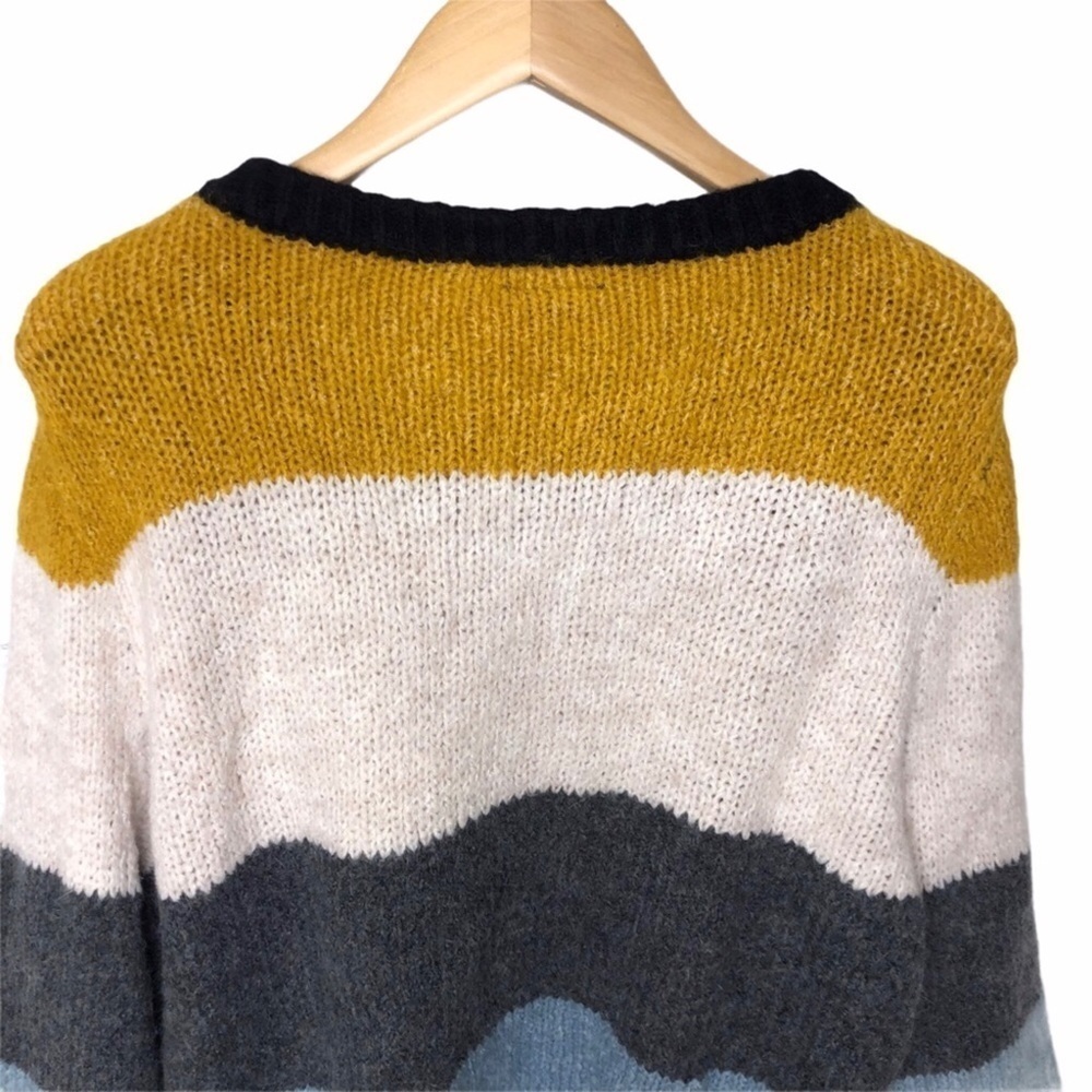 Coco and Carmen Striped Sweater Balloon Sleeve Crewneck Size Small Blue Yellow - Picture 3 of 7